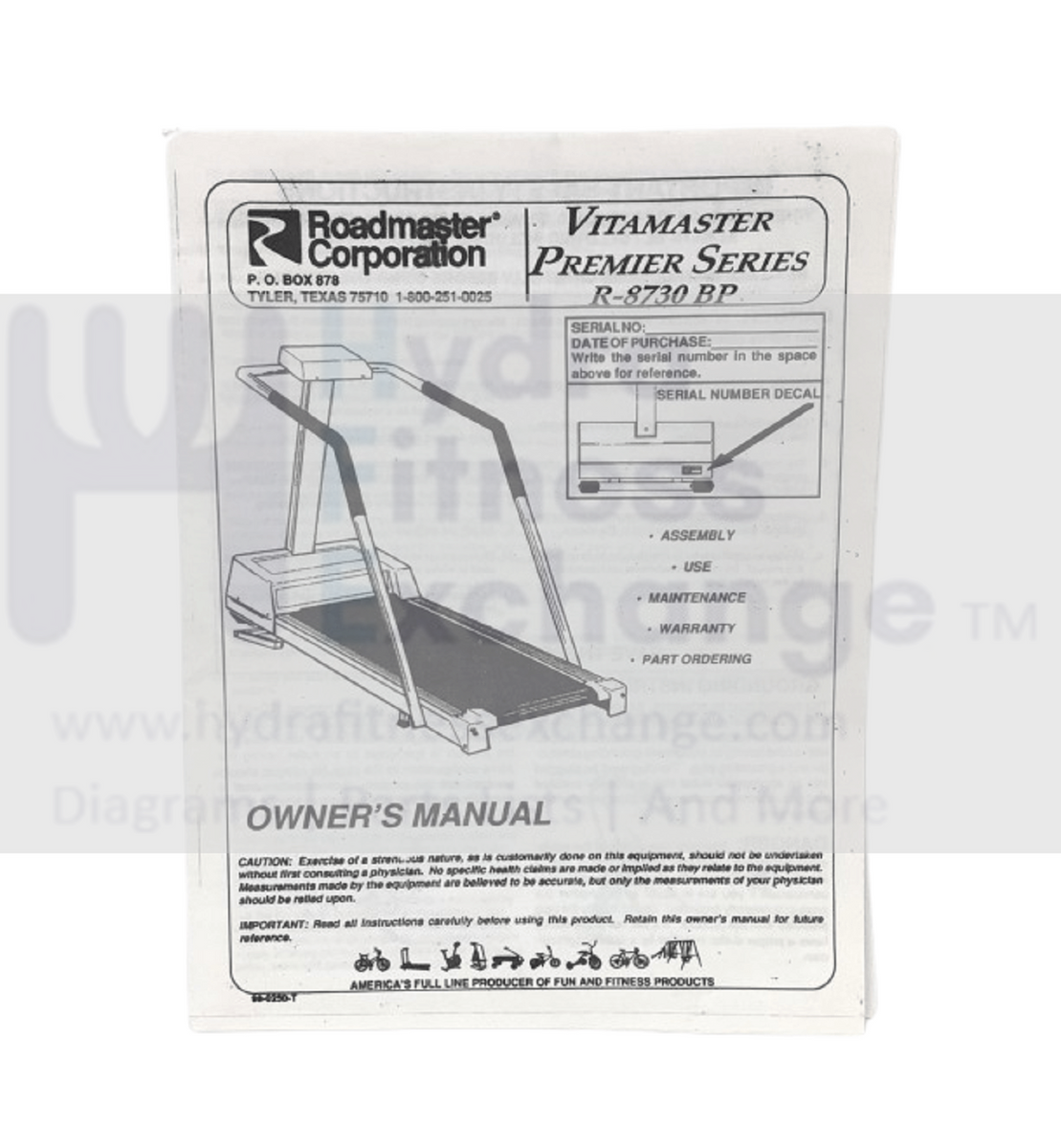 ティアレページ Vitamaster Premier R-8730BP Treadmill Owner's User Manual 65-100