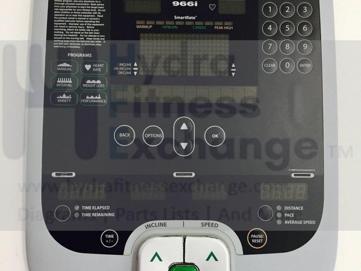 Precor C966i Treadmill Display Console Panel Overlay + Electronic