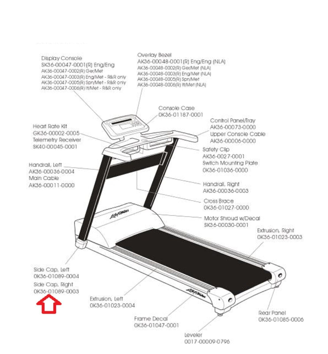 Life Fitness TR 5500HR TR5500 Treadmill Right Side Cap OK36 01089 0003