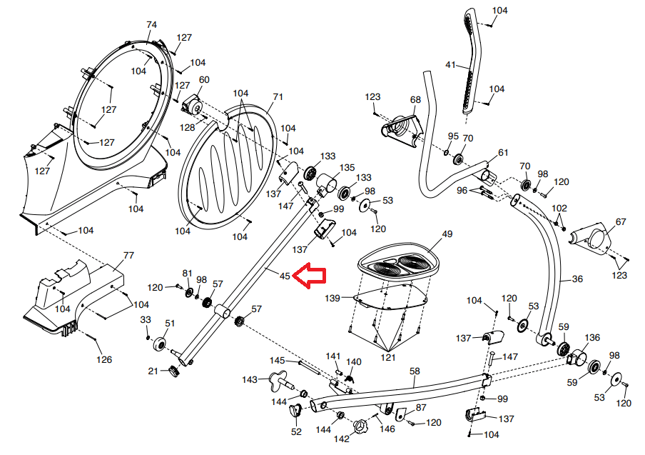 NordicTrack Proform E9.0 910 E Pro 1500 Elliptical Right Roller