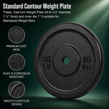 York Barbell 1″ Standard Contour Cast Iron Weight Plate (35LB) – Solid Cast Iron – Fits 1-Inch Bars & Dumbbell Handles – Adjustable Weights for Strength Training, Home Gym & Fitness Workouts