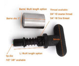 Pop Pin with T-Knob 2 1-2 Inch (64mm) thread of pin option, 3-4 Inch-16 Fine and 3-4 Inch-10 Coarse Thread Options, 1 Inch (25.4mm) Barrel Diameter, 1-2 Inch or 3-8 Inch Pin Tip