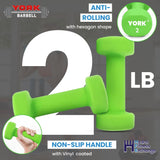 York Barbell Vinyl Coated Fitbell Dumbbell (2LB, Pack of 1) | Durable Anti-Roll Anti-Slip, Color Lime | Ideal for Arm Rows Squats Chest Presses Bicep Curls Walking Jogging & Yoga