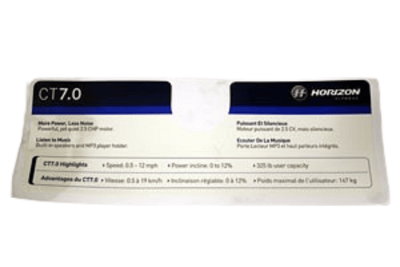 Horizon Fitness CT7.0 Treadmill POP Console Decal 103212-hydrafitnessparts