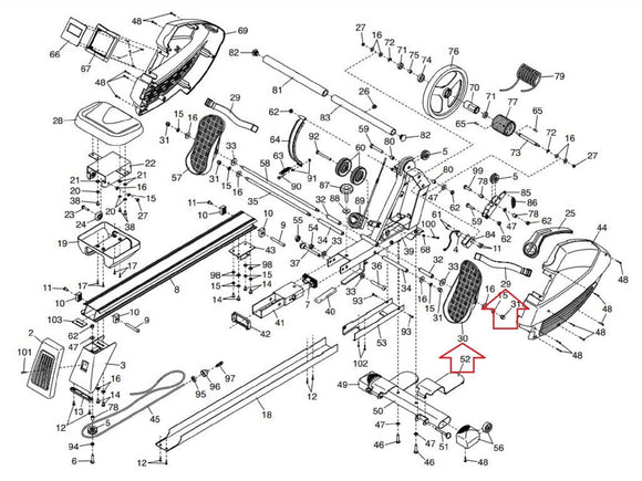 Proform 440R -PFRW39140 -831.212560 Rower Right Pedal with Strap 357421 & 357420-hydrafitnessparts