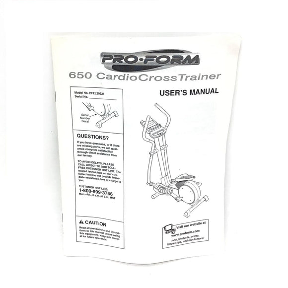 Proform Viewpoint 650 Cross Trainer Elliptical Owner's User's Manual 189964-hydrafitnessparts