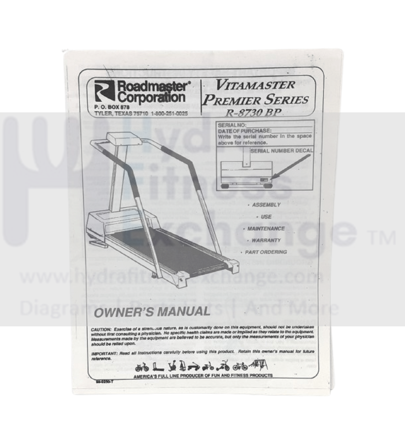 Vitamaster Premier R-8730BP Treadmill Owner's User Manual 65-100