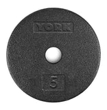 York Barbell 1” Standard Flat Pro Cast Iron Weight Plate for Strength Training (5 LB – Durable Pancake Design – Compatible with Standard Dumbbell Handles & Home Gym Equipment-hydrafitnessparts