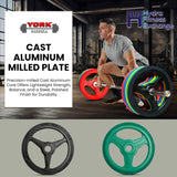 York Barbell 10LB Bumper Plates – Olympic Weight Plates with 3-Grip Design, Rubber-Coated for Floor Protection – Durable Cast Aluminum Milled Construction – Steel Composite Hub – Green-hydrafitnessparts