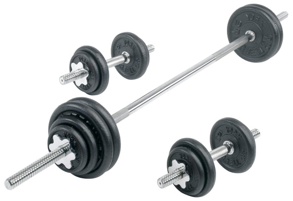 York Barbell 110 lb Contour Cast Iron Spinlock Dumbbell & Barbell Set – Adjustable Free Weights with 6’ Standard Bar, Dumbbell Handles, Plates & Collars – Home Gym Strength Training Kit-hydrafitnessparts