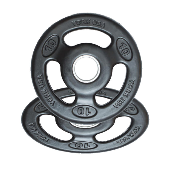 York Barbell 2-Inch ISO-Grip Rubber Encased Steel Olympic Plates (10 Lb Pair) – Comfortable 3-Grip Design, Anti-Pinch Hub, Durable Steel Composite for Home, School, & Commercial Gym-hydrafitnessparts