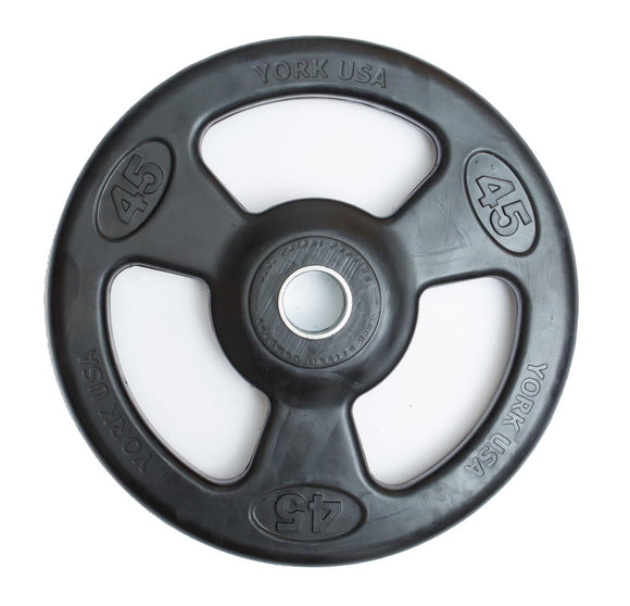 York Barbell 2-Inch ISO-Grip Rubber Encased Steel Olympic Plates (45 Lb) – Comfortable 3-Grip Design, Anti-Pinch Hub, Durable Steel Composite for Home, School, & Commercial Gym-hydrafitnessparts