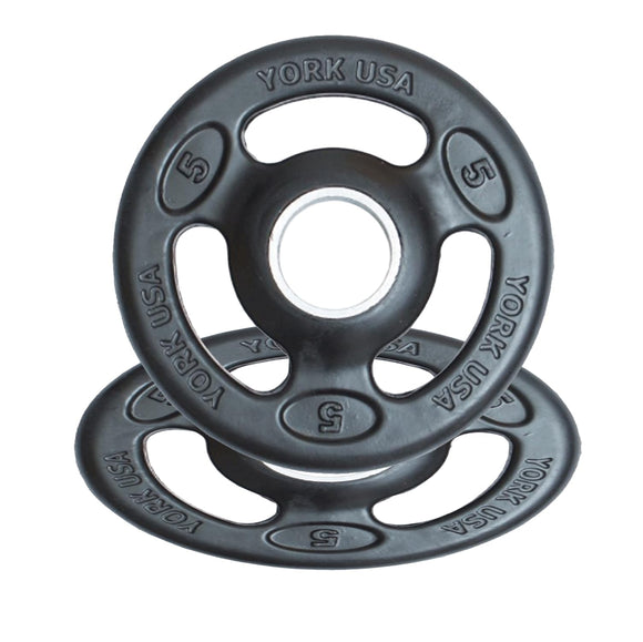 York Barbell 2-Inch ISO-Grip Rubber Encased Steel Olympic Plates (5 Lb Pair) – Comfortable 3-Grip Design, Anti-Pinch Hub, Durable Steel Composite for Home, School, & Commercial Gym-hydrafitnessparts