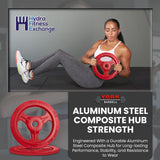 York Barbell Bumper Grip Cast Steel Composite Milled Plate – 3-Grip Design for Easy Handling – Rubber-Coated for Floor Protection – Durable Aluminum Steel Composite Hub – Red in 45 lb-hydrafitnessparts