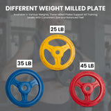 York Barbell Bumper Grip Cast Steel Composite Milled Plate – 3-Grip Design for Easy Handling – Rubber-Coated for Floor Protection – Durable Aluminum Steel Composite Hub – Red in 45 lb-hydrafitnessparts