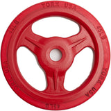 York Barbell Bumper Grip Cast Steel Composite Milled Plate – 3-Grip Design for Easy Handling – Rubber-Coated for Floor Protection – Durable Aluminum Steel Composite Hub – Red in 45 lb-hydrafitnessparts