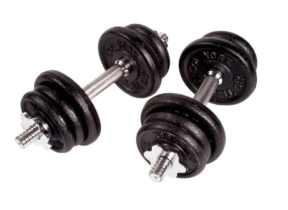 York Barbell Cast Iron Adjustable Spinlock Dumbbell Set – 70 Lb. Set with 14” Dumbbell Handles, 2.5 Lb, 5 lb Plates & 2 Pairs of Spinlock Collars – for Weight Lifting Training Home Gym-hydrafitnessparts