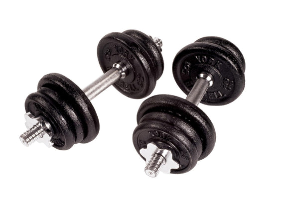 York Barbell Cast Iron Adjustable Spinlock Dumbbell Set – 90 Lb. Set with 14” Dumbbell Handles, 2.5 Lb, 5 lb, 10lb Plates & 2 Pairs of Spinlock Collars – for Weight Lifting Training Home Gym-hydrafitnessparts