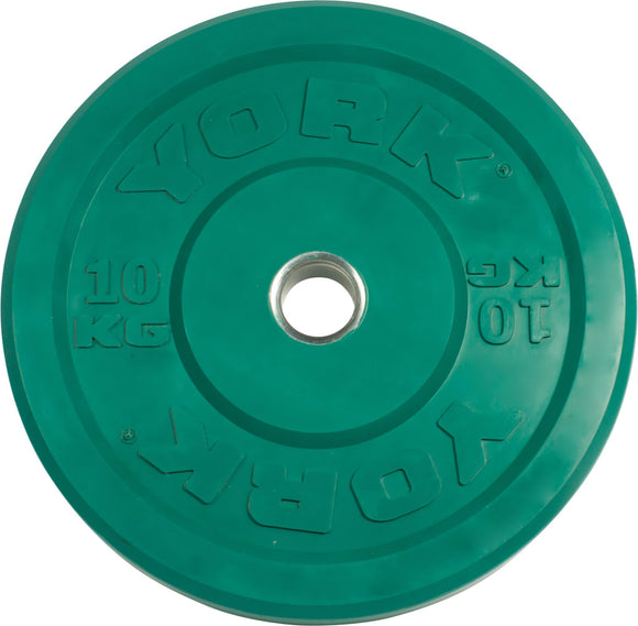 York Barbell Color-Coded Rubber Training Bumper Plates | Olympic Weightlifting Plates 10 KG | Durable Solid Rubber with 2” Center Steel Sleeve | Noise-Reducing, Floor-Protecting Weight Plates - Green-hydrafitnessparts