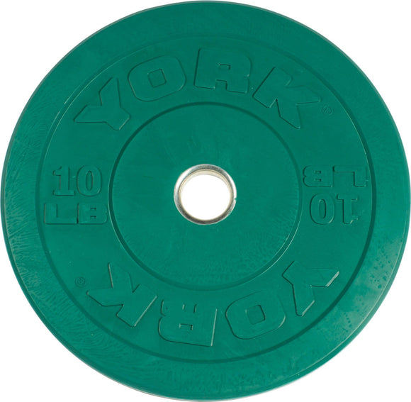 York Barbell Color-Coded Rubber Training Bumper Plates | Olympic Weightlifting Plates 10 LB | Durable Solid Rubber with 2” Center Steel Sleeve | Noise-Reducing, Floor-Protecting Weight Plates - Green-hydrafitnessparts