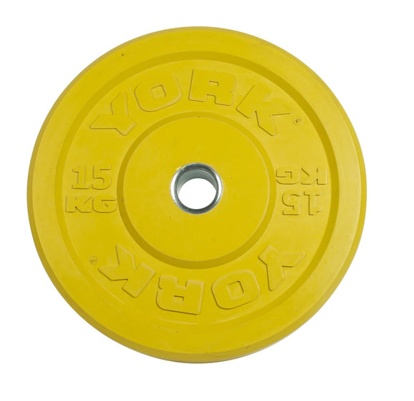York Barbell Color-Coded Rubber Training Bumper Plates | Olympic Weightlifting Plates 15 KG | Durable Solid Rubber with 2” Center Steel Sleeve | Noise-Reducing, Floor-Protecting Weight Plates - Yellow-hydrafitnessparts