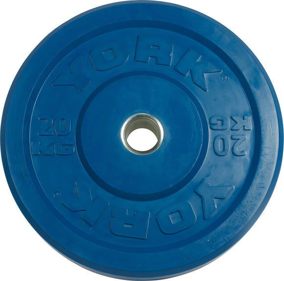 York Barbell Color-Coded Rubber Training Bumper Plates | Olympic Weightlifting Plates 20 KG | Durable Solid Rubber with 2” Center Steel Sleeve | Noise-Reducing, Floor-Protecting Weight Plates - Blue-hydrafitnessparts