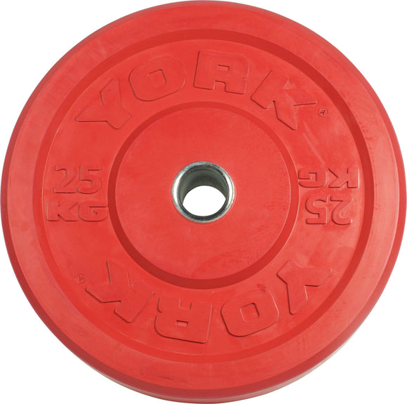 York Barbell Color-Coded Rubber Training Bumper Plates | Olympic Weightlifting Plates 25 KG | Durable Solid Rubber with 2” Center Steel Sleeve | Noise-Reducing, Floor-Protecting Weight Plates - Red-hydrafitnessparts
