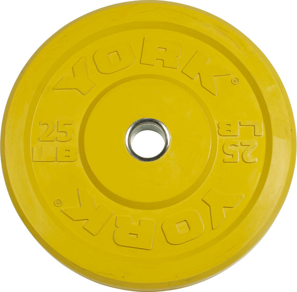 York Barbell Color-Coded Rubber Training Bumper Plates | Olympic Weightlifting Plates 25 LB | Durable Solid Rubber with 2” Center Steel Sleeve | Noise-Reducing, Floor-Protecting Weight Plates - Yellow-hydrafitnessparts