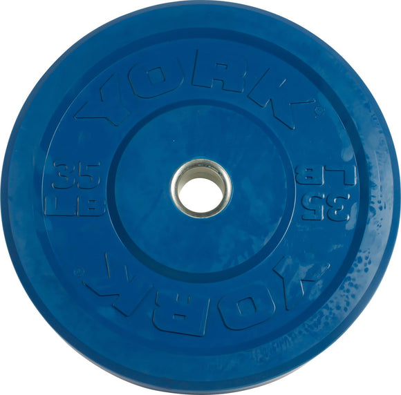 York Barbell Color-Coded Rubber Training Bumper Plates | Olympic Weightlifting Plates 35 LB | Durable Solid Rubber with 2” Center Steel Sleeve | Noise-Reducing, Floor-Protecting Weight Plates - Blue-hydrafitnessparts