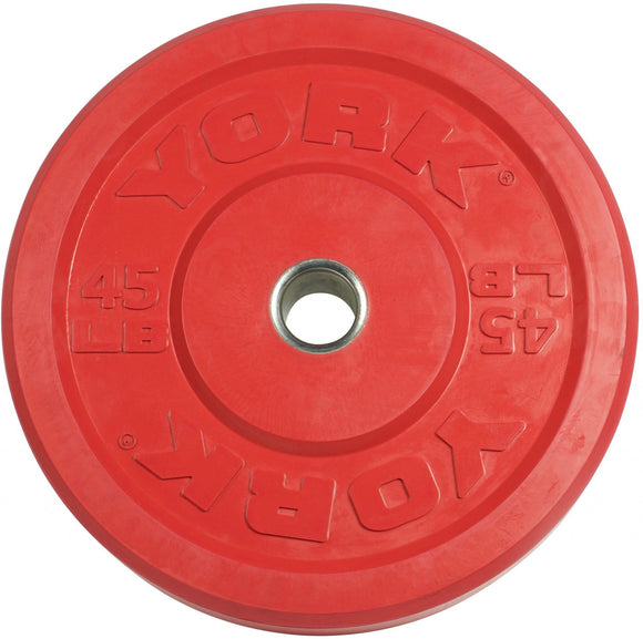 York Barbell Color-Coded Rubber Training Bumper Plates | Olympic Weightlifting Plates 45 LB | Durable Solid Rubber with 2” Center Steel Sleeve | Noise-Reducing, Floor-Protecting Weight Plates - Red-hydrafitnessparts