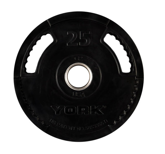 York Barbell Dual Grip Thin Line Rubber Encased Olympic Plate (25 lb) – 2