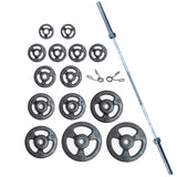 York Barbell ISO-Grip Steel Olympic Plate Set with 7' Barbell & Spring Collars – Anti-Pinch 3-Grip Design, Steel Composite Coating, 1000lb Capacity, Ideal for Home, School, and Commercial Gym-hydrafitnessparts