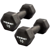 York Barbell Neoprene Hexagon Dumbbells with Cast Ergo Handle (10lb, Pack of 2) | Durable Anti-Slip Exercise & Fitness Strength Training Free Weights for Home Gym | Black | For Men & Women-hydrafitnessparts