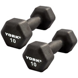 York Barbell Neoprene Hexagon Dumbbells with Cast Ergo Handle (10lb, Pack of 2)-hydrafitnessparts