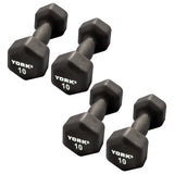 York Barbell Neoprene Hexagon Dumbbells with Cast Ergo Handle (10lb, Pack of 4)-hydrafitnessparts