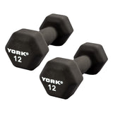 York Barbell Neoprene Hexagon Dumbbells with Cast Ergo Handle (12lb, Pack of 2) | Durable Anti-Slip Exercise & Fitness Strength Training Free Weights for Home Gym | Black | For Men & Women-hydrafitnessparts