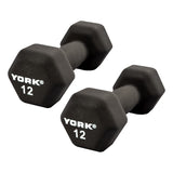 York Barbell Neoprene Hexagon Dumbbells with Cast Ergo Handle (12lb, Pack of 2)-hydrafitnessparts