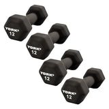 York Barbell Neoprene Hexagon Dumbbells with Cast Ergo Handle (12lb, Pack of 4) | Durable Anti-Slip Exercise & Fitness Strength Training Free Weights for Home Gym | Black | For Men & Women-hydrafitnessparts