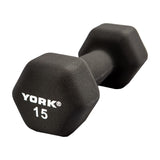 York Barbell Neoprene Hexagon Dumbbells with Cast Ergo Handle (15lb, Pack of 1)-hydrafitnessparts