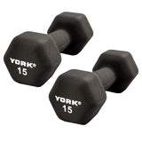 York Barbell Neoprene Hexagon Dumbbells with Cast Ergo Handle (15lb, Pack of 2) | Durable Anti-Slip Exercise & Fitness Strength Training Free Weights for Home Gym | Black | For Men & Women-hydrafitnessparts