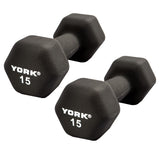 York Barbell Neoprene Hexagon Dumbbells with Cast Ergo Handle (15lb, Pack of 2)-hydrafitnessparts
