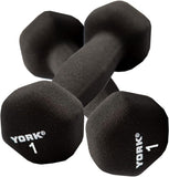 York Barbell Neoprene Hexagon Dumbbells with Cast Ergo Handle (1lb, Pack of 2) | Durable Anti-Slip Exercise & Fitness Strength Training Free Weights for Home Gym | Black | For Men & Women-hydrafitnessparts