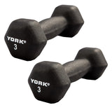 York Barbell Neoprene Hexagon Dumbbells with Cast Ergo Handle (3lb, Pack of 2) | Durable Anti-Slip Exercise & Fitness Strength Training Free Weights for Home Gym | Black | For Men & Women-hydrafitnessparts