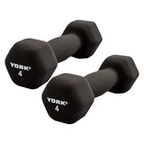 York Barbell Neoprene Hexagon Dumbbells with Cast Ergo Handle (4lb, Pack of 2) | Durable Anti-Slip Exercise & Fitness Strength Training Free Weights for Home Gym | Black | For Men & Women-hydrafitnessparts