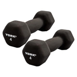 York Barbell Neoprene Hexagon Dumbbells with Cast Ergo Handle (4lb, Pack of 2)-hydrafitnessparts