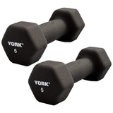 York Barbell Neoprene Hexagon Dumbbells with Cast Ergo Handle (5lb, Pack of 2)-hydrafitnessparts