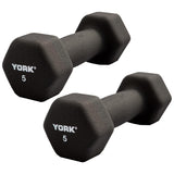 York Barbell Neoprene Hexagon Dumbbells with Cast Ergo Handle (5lb, Pack of 2) | Durable Anti-Slip Exercise & Fitness Strength Training Free Weights for Home Gym | Black | For Men & Women-hydrafitnessparts