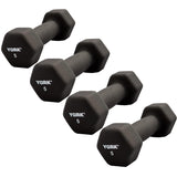 York Barbell Neoprene Hexagon Dumbbells with Cast Ergo Handle (5lb, Pack of 4) | Durable Anti-Slip Exercise & Fitness Strength Training Free Weights for Home Gym | Black | For Men & Women-hydrafitnessparts