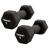 York Barbell Neoprene Hexagon Dumbbells with Cast Ergo Handle (6lb, Pack of 2) | Durable Anti-Slip Exercise & Fitness Strength Training Free Weights for Home Gym | Black | For Men & Women-hydrafitnessparts