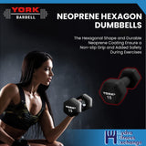 York Barbell Neoprene Hexagon Dumbbells with Cast Ergo Handle (7lb, Pack of 2) | Durable Anti-Slip Exercise & Fitness Strength Training Free Weights for Home Gym | Black | For Men & Women-hydrafitnessparts